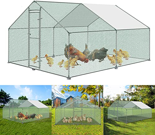 YRHome Freilaufgehege Hühnerstall 3x4x2m Freigehege Hühnerhaus Hühnergehege Voliere Hühner Gehege Hühner Geflügelstall Verzinkter Stahlrahmen mit PE