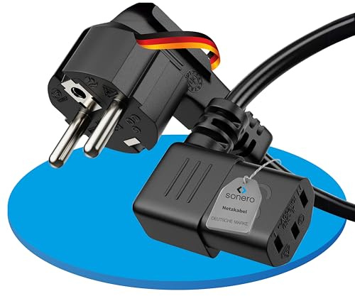 sonero Câble d'alimentation pour appareils à Froid 3 Broches - 3 m - Contact de Protection - Fiche Secteur vers fiche C13 Femelle - Angle à 90° - pour Moniteur, imprimante PC, Noir