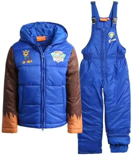Nickelodeon Paw Patrol Boys Snowsuit - 2 Piece Super Soft Sherpa Fleece Puffer Ski Jacket & Snow Bib Pants (Sizes: 2T-6), Size 3T, Royal Blue