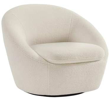 Vente-unique - Fauteuil pivotant Arrondi en Tissu Bouclette Blanc LACARA
