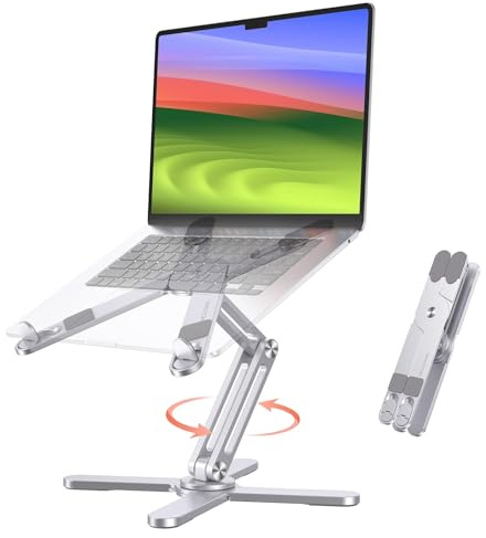 OMOTON LA10 360° Rotating Laptop Stand Riser for Desk, Ergonomic Foldable Computer Stand Adjustable Height Angles for Collaborative Work, Easy Storage Fit Macbooks,All Laptops up to 16 inches, Silver