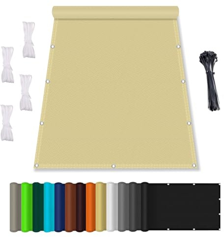 Sonnenschirm Segel, Balkonumrandung 95% UV Schutz, Sonnensegel Wasserdicht mit ösen, PES Polyester ReißFest Wetterfest, für Garten Terrasse Camping Sand Beige 3.5x5M