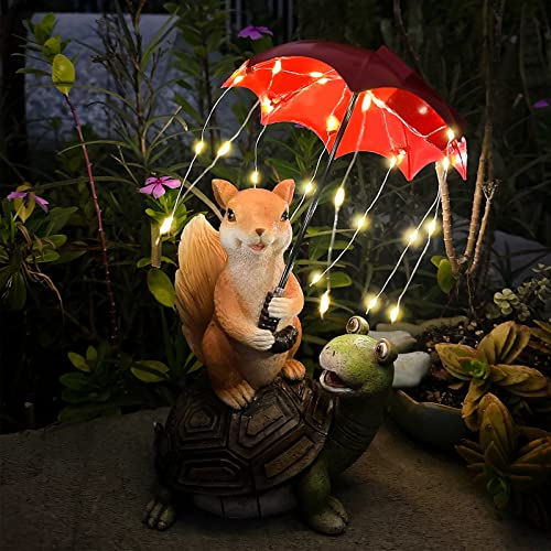 lifemet Solar Tiere Statue Garten Deko Draußen - Solarleuchten Gartenfiguren Schildkröte Eichhörnchen Gartenstatuen Balkon Terrasse Deko, Geburtstagsgeschenk für Frauen/Mama/Oma/Freundin