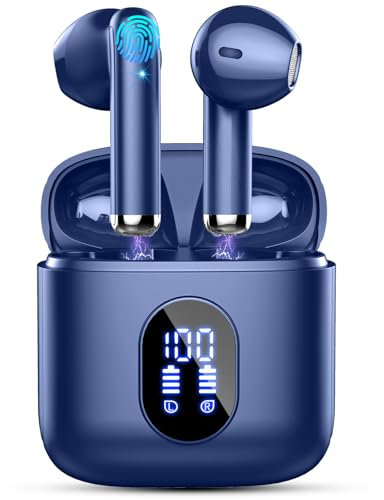 Auriculares Inalámbricos Bluetooth, Auriculares Bluetooth 5.4 con 4 HD Mic HiFi Estéreo, Cascos Inalambricos Bluetooth con Reducción de Ruido, 30H Pantalla LED Auriculare IP7 Impermeable, Azul Oscuro