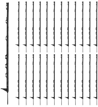 25Pcs Electric Fence Posts,4FT/122CM Portable Garden Fence Post Temporary Electric Fences Plastic Fence Posts Ideal for Paddock Fencing Grazing Livestock Control Horse Cattle Sheep (Black)