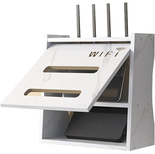 PZPIUGY Scatola Router WiFi da Muro, scatola di immagazzinaggio del router, organizzatore per ufficio in legno per la decor, Scatola Nascondi Cavi da Parete(White)