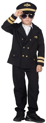 WILBERS & WILBERS - 310467 - Costume de pilote pour enfant, combinaison de pilote en noir, capitaine, pour le carnaval