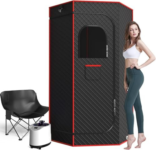 AgiiMan Boîte de sauna portable – Sauna portable pour la maison, sauna à vapeur complet avec cuiseur vapeur de 2,6 L, chaise, télécommande incluse, tente de sauna domestique