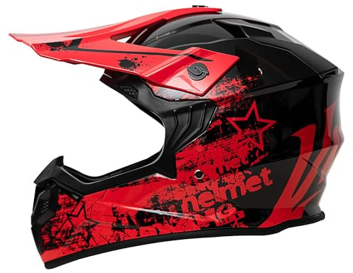 Casco Moto Cross Homologado ECE 22.06 para Niño, Hombre, Mujer - MTB, Motocross, BMX, ATV, Scooter, Quad, Bicicleta de Montaña (Rojo, L)