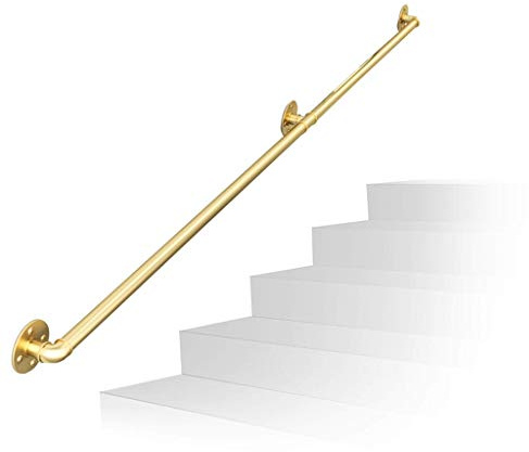 Pasamanos para escaleras moderno kit de pasamanos de escalera dorado | Barandilla de escalera para uso en interiores, pasamanos montado en la pared de hierro forjado (tamaño: 200 cm)