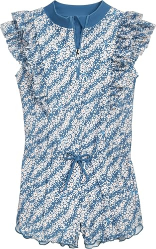 Playshoes Maillot de Bain Une pièce avec Protection UV, Blümchen Bleu pétrole, 122-128
