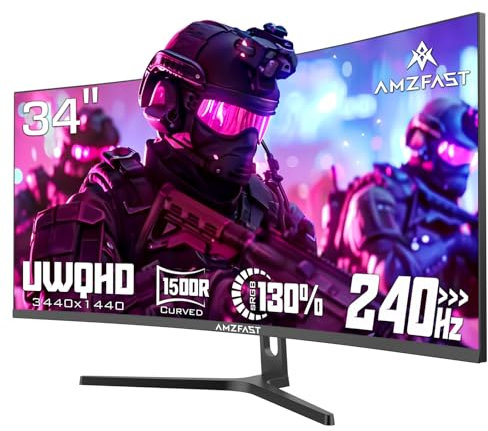 Amzfast Curved Gaming Monitor 34 Zoll, 240Hz, UltraWide QHD(3440x1440), 21:9, Eyes-Care, HDR, 1 ms MPRT, Adaptive Sync, sRGB 130% / DCI-P3 98%, HDMI 2.1*2, DP 1.4*2, VESA 75x75, PIP/PBP, AMZG34C5QPro