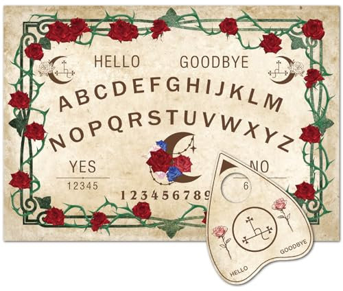 CREATCABIN Wahrsagebrett Set Holz Sprechendes Brett Juni Rose Blume Mond Wünschelrute Metaphysische Botschaft Geisterpendel Set Mit Herzplanchette Für Wicca Jagd Hexenkram Halloween