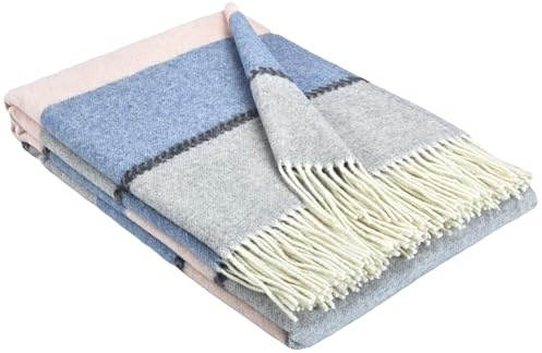 STTS International Kashmirfilt, ullfilt, levande filt, 100 % merinoull – kashmir – mix 140 x 200 cm, mycket mjuk pläd, gosig filt, Faro (rosa-blå-grå (K))