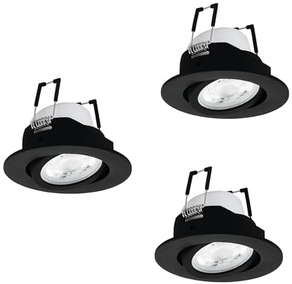 EGLO connect.z Smart-Home 3-pack LED infällda spotlights Saliceto-Z, Ø 8 | 8 cm, platta ZigBee-spottar, matt, app- och röststyrning Alexa, varm- till kallvit, RGB, dimbar, svart