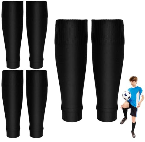 Funngy Manchons de Chaussettes pour Enfants,3 PCS Chaussettes de Football avec Protège Tibia Intégré pour Enfants Noir Élastiques et Enveloppantes Taille 32 cm Chaussettes pour Protection Optimale