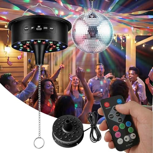 Motor de bola de espejo con mando a distancia, bola de discoteca, motor giratorio, velocidad ajustable, 30 perlas LED y modo multiluces, ideal para bolas de discoteca y espectáculos de luz
