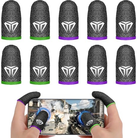 YBEATY Lot de 10 manchons de doigt de jeu pour écran tactile - Fibre argentée - Élasthanne respirant - Anti-transpiration - Protège-pouce - Gants de jeu (C)
