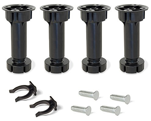 EMUCA 2032117 Jeu de 4 pieds réglables avec accessoires pour cuisine/salle de bain, en plastique, Noir, 100 mm