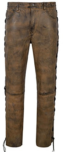 Men's Biker Leather Trouser Dirty Brown Laced Motorcycle Style 100% Napa 00126