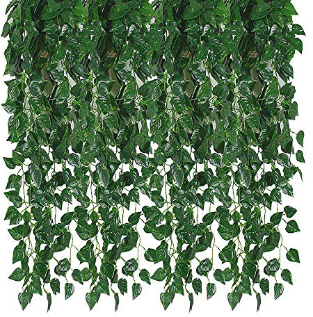 Kalolary Artificial Ivy Garland 84 Feet 12 Strands Leaves Vine Green Plants Garland Hanging Fake Plants Canvas Background Wedding Arch Wall Jungle Table Party Office Decoration (Scindapsus)