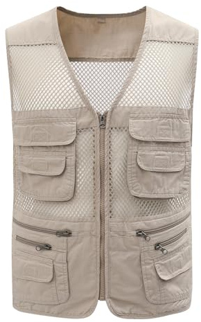 Gihuo Men's Mesh Multi Pockets Outdoor Fishing Safari Travel Vest(Beige 02-XL)