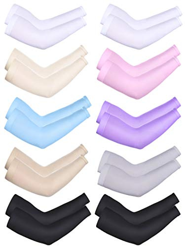 Boao 10 Pairs UV Arm Sleeve for Men Women Cooling Tattoo Cover up Compression Sun Protection Sleeves for Outdoor Activities(Colorful,13-15.5'' Length)