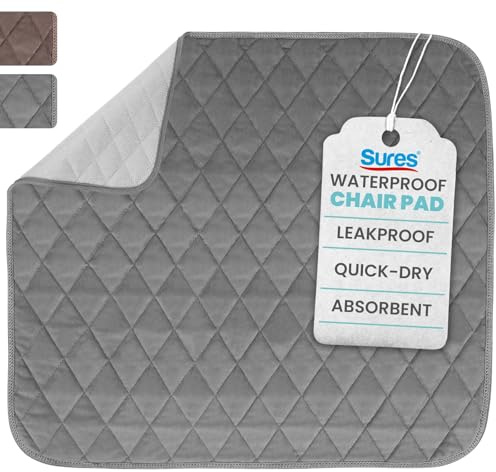 Sures Waterproof Chair Pads for Incontinence (22 x 21) - Washable, Waterproof Seat Protector - Chair Protector Seat Cover - Absorbent Pad for Bed, Seat, Car, Wheelchair & Recliner (Gray, 1 Pack)