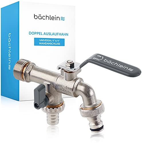 Robinet de Sortie Universel Double Bächlein pour le Jardin Anthracite avec 2 Raccordements de Tuyau - Robinet à Boisseau Sphérique Raffiné avec Raccordement 1/2 et 3/4 pouces pour l'Extérieur