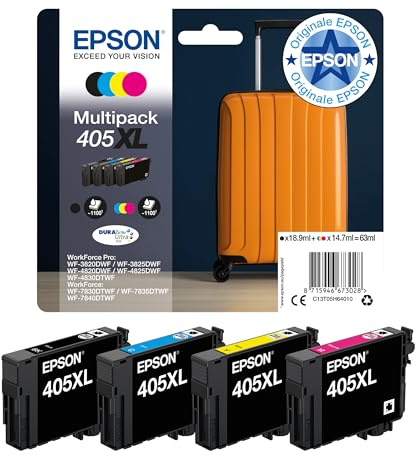 Epson 405XL Suitcase High Yield Genuine Multipack, 4-colours Ink Cartridges, DURABrite Ultra Ink