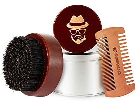 Brosse à barbe, 100 % poils de sanglier en bois de noyer noir pour dompter et adoucir vos poils du visage