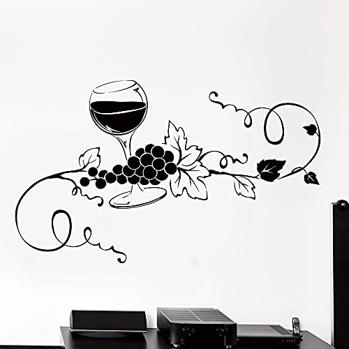QIANGTOU Glas Wein Weinrebe Traube Vinyl Wandtattoo Wohnkultur Küche Bar Kunstwand Wandaufkleber Abnehmbar 57x34cm