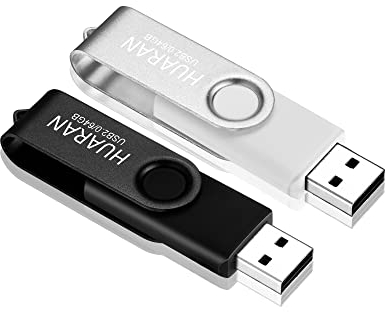 2 Pack HUARAN 64GB Memory Stick USB Flash Drive 64G Swivel Design Memory Sticks Fold Storage (Black Silver)
