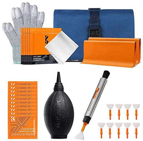 K&F CONCEPT 32 in 1 Reinigungs Set-Travel zur Linsen-, und Objektivreinigung (inkl. Lens Pen, Blasebalg, Mikrofasertücher, Feuchttücher, Handschuh, Mikrofaser Swab, Tragtasche)