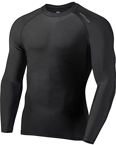 SURFEASY - Maglietta da uomo UV a maniche lunghe, UPF 50+, Rashguard, ad asciugatura rapida, per nuoto, surf, pesca, acqua, Nero , L