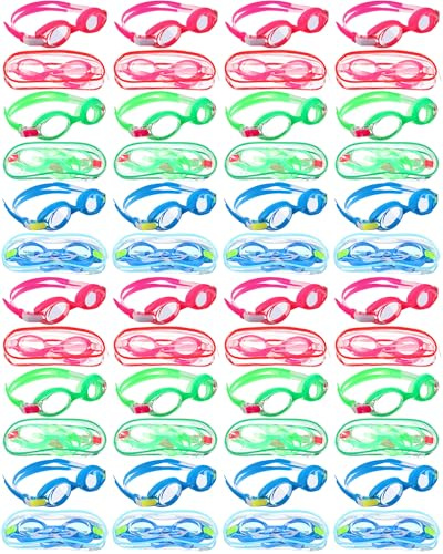 Hoteam 24 Pairs Swim Goggles for Kids bulk 4-9 Wide Vision Swimming Anti Fog Pool Goggles with Cases Boys Girls