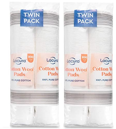 Pure Cotton Wool Pads 2 x 200 (Twin Pack) 400 Organic Cotton Wool Pads For Makeup Removal