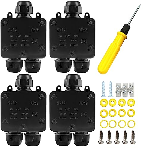 [4 Stk]Abzweigdose IP68: Wasserdicht Verbindungsdose Außen, Wasserdicht Verteilerdose, Kabelverbinder Aussen, Junction Box, Erdkabel Elektrischer Klemmdose Kabeldurchmesser für Ø 5mm-15mm(3 Wege-Y)