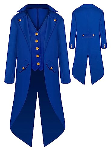 SEAUR Chaqueta de frac gótica para niños azul abrigo steampunk cosplay para niños disfraz medieval Halloween carnaval 155