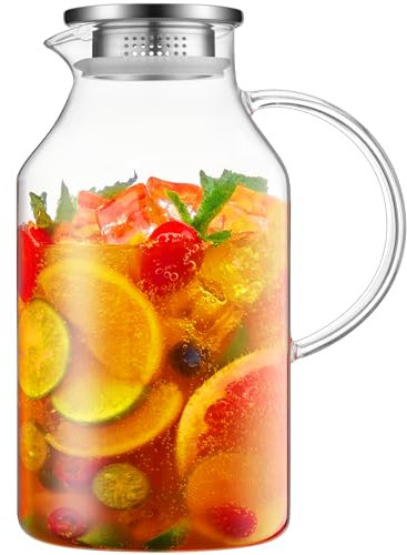 Bivvclaz 3 Liter 101 oz Glass Pitcher with Lid and Handle, Glass Water Pitcher for Fridge, Glass Carafe for Hot/Cold Water, Iced Tea Pitcher, Large Jug for Coffee, Juice and Homemade Beverage