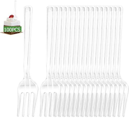 100 Stück Plastikbesteck Wiederverwendbare und Robust, Kuchengabeln,Plastikgabeln, Außenbereich und im Innen Veranstaltungen Catering, Hochzeit (12 cm)