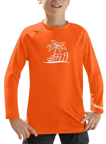 BesserBay Kinder Lange Ärmel UV Shirt Schnelltrocknend UPF 50+ Sonnenschutz Rashguard Orange 140