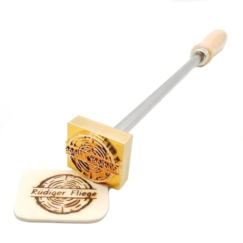 extern beheizter Brandstempel mit deinem Schriftzug im Motiv Holzscheibe Rund für Holz, Leder, Pappe - personalisiertes Brandeisen, individueller Brennstempel in 50 mm