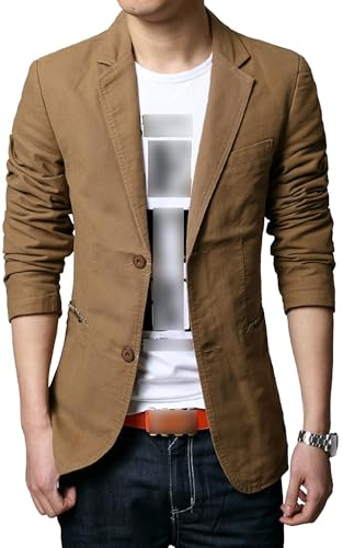 Tiwate Men's Cotton Lightweight Blazer Jacket Slim 2-Button Single Breasted Sport Coat Slim Fit Jacket Autumn Blazer (M,Khaki)