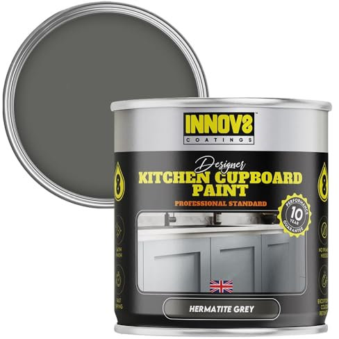 INNOV8 COATINGS DESIGNER KITCHEN CUPBOARD PAINT - DIY - NO PRIMER OR TOP COAT - SATIN Finish - 750 ml - Hematite Grey - Fast Dry - CABINET, FURNITURE, WOOD, MDF, PLASTIC & METAL