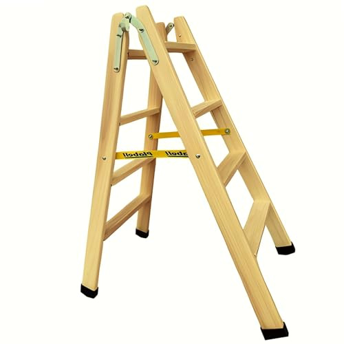 Bricoloco Escalera de Madera Plegable de 4 peldaños 114 x 31/48 cm - Peldaños Extra Anchos - hasta 150 Kilos de Peso- Linea Profesional Normativa EU EN 131-1-2 - Garantía de 2 años