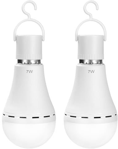 AUAUY Wiederaufladbare LED-Notfallbirne, 6500 K E27-Batterieglühbirne mit Haken, Dimmbare Not-Hängelampen, LED Camping Lampe mit Integriertem Wiederaufladbaren Akku, Aufladung mit E27 Sockel, 2 Stück