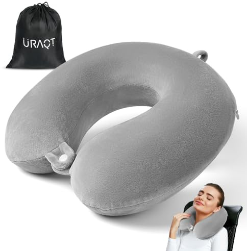 URAQT Travel Pillow, Memory Foam U Shaped Neck Pillow, Travel Support Pillow, Lightweight Quick Pack for Airplane Train Car Camping Sleeping Rest Cushion (Grey)