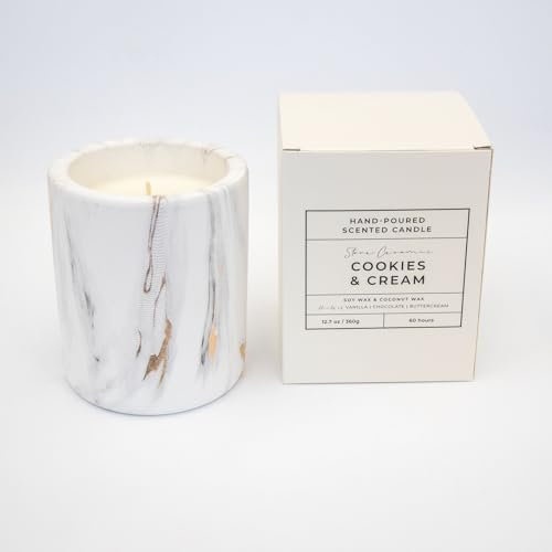 Ceramic Stone Effect Candle – Cookies and Cream Scent - Soy Coconut Wax - Hand Poured - Gift Present