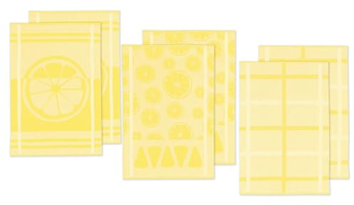 Delindo Lifestyle Geschirrtücher Serie Valencia aus 100% Baumwolle, 6er Set, Zitrusmuster gelb, Jacquardgewebe in 50x70 cm